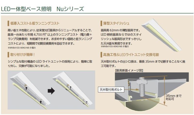Nuシリーズ] 両反射笠MAB4101 LED一体型ベース照明 | 竹中電業株式会社